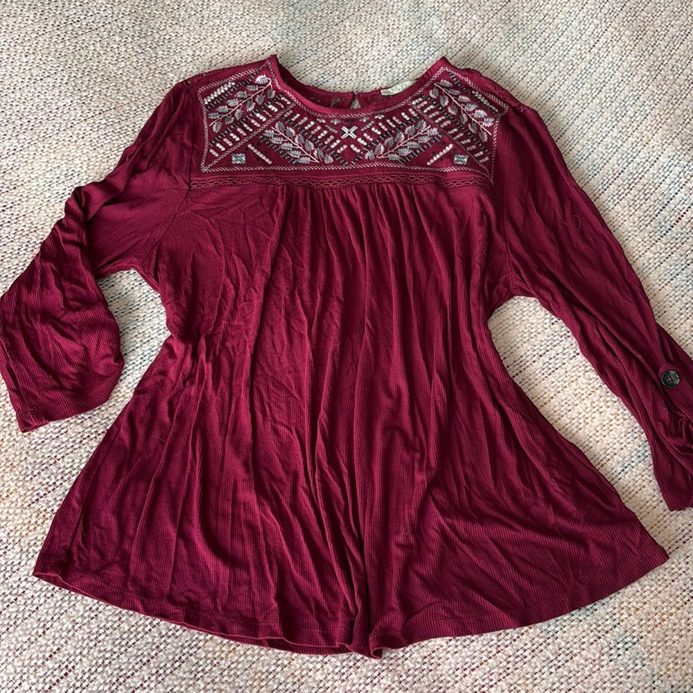 Deep Red Floral Top